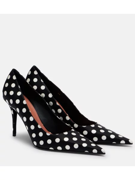 Pantofi cu toc Amina Muaddi din satin cu buline negru