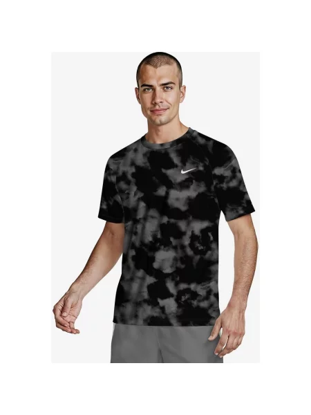 Koszulka pływacka Nike Swim Hydroguard AOP z krótkim rękawem czarny XS biały