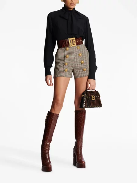 Kołnierzykowy bluzka Balmain z kokardką z krepy czarna