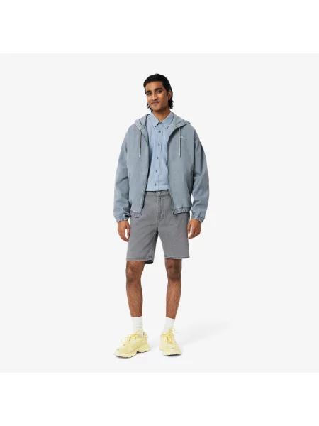 Lacoste Bermudy Z Denimu Z Efektem Sprania szare
