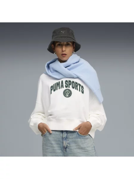 Bluza dresowa Wardrobe Essentials Sports Legacy oversize z grafiką biała