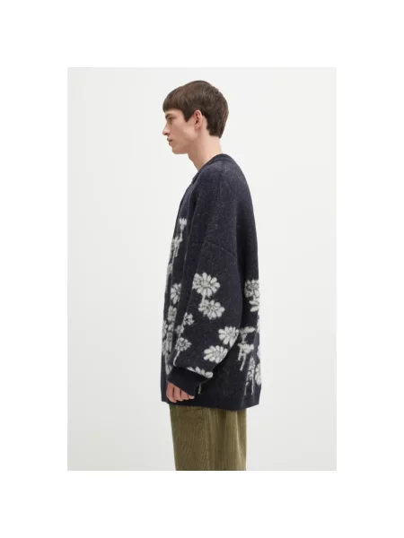 Sweter z domieszką wełny Melting Daisies granatowy ciepły niebieski