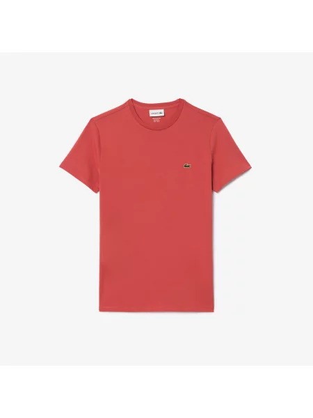 Lacoste T-Shirt Z Dekoltem Typu Crew Neck Z Bawełny Pima różowy