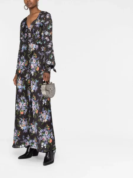 Lung rochie maxi Rabanne cu model floral cu imagine negru