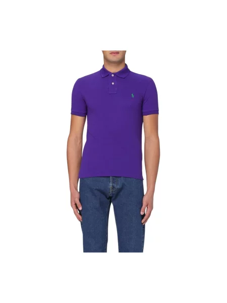 Haftowana krótka koszulka polo Polo Ralph Lauren fioletowa