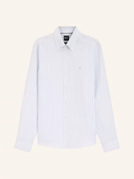 Koszula z lnu o kroju regular fit Boss niebieska