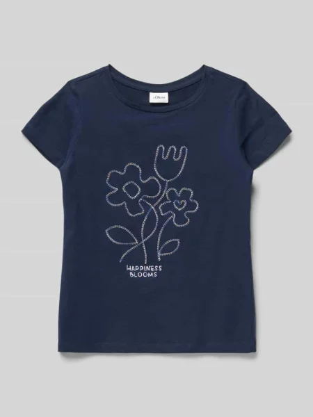 T-shirt o kroju regular fit z czystej bawełny S.oliver Red Label granatowa