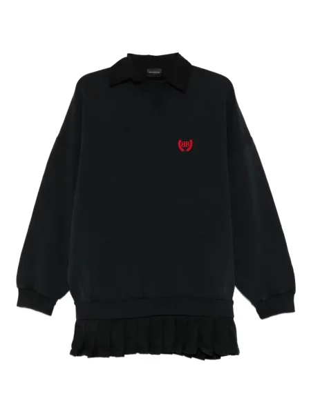 Rochie mini Balenciaga cu broderie plisată de costum negru