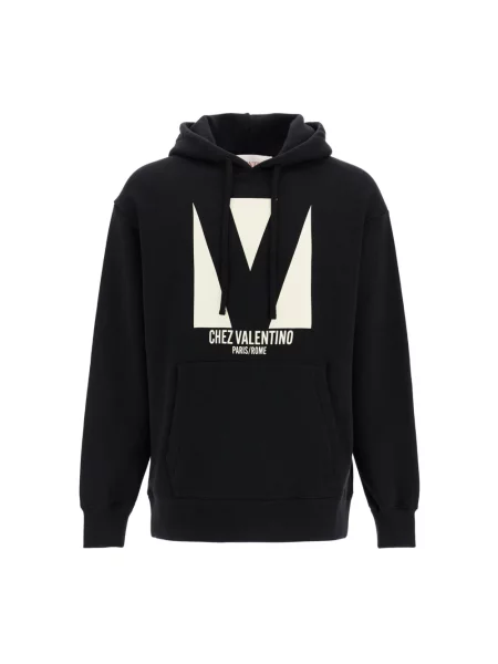 Lniana bluza z kapturem Valentino Garavani czarna