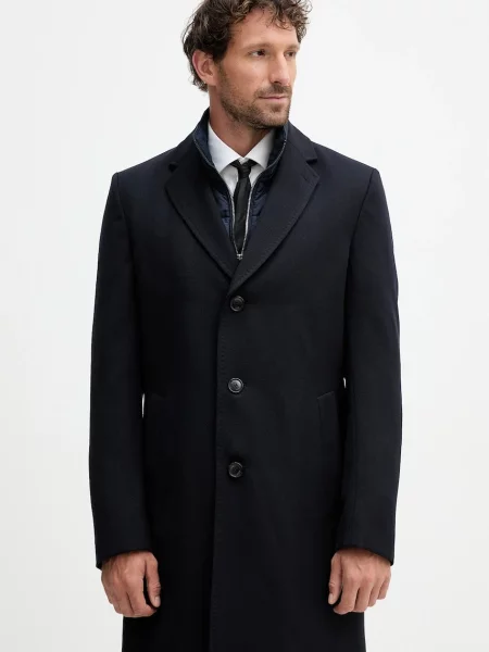 Палто с вълна BOSS тъмносиньо