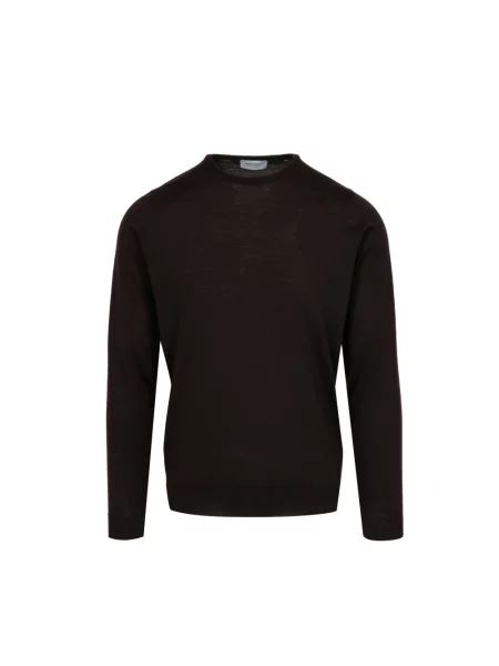 Sweter John Smedley wełniany z okrągłym dekoltem brązowy