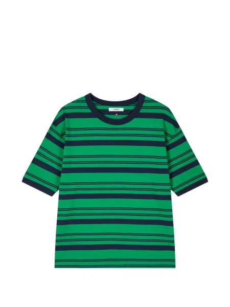 Krótka koszulka Tomboy w paski z krótkim rękawem zielona