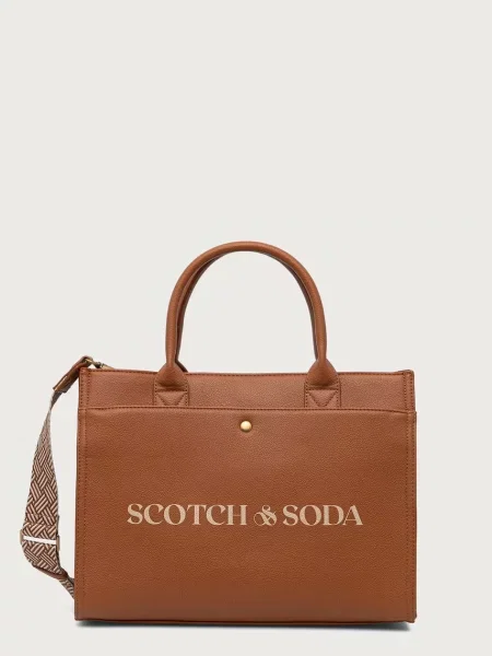 Scotch & Soda torebka tote z imitacji skóry brązowa