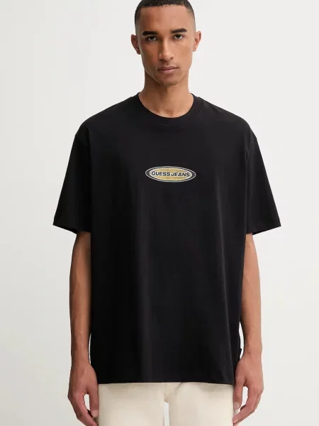 Guess Jeans t-shirt z nadrukiem czarny