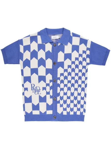 Polo Rhude în carouri tricotate albastru