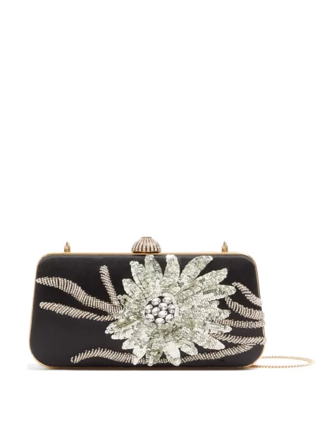 Geantă Valentino Garavani cu broderie din satin cu model floral negru