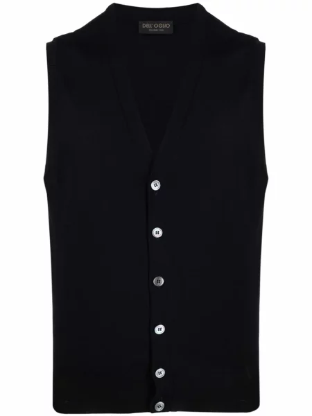Kamizelka Dell'oglio wełniana z dekoltem w serek niebieska