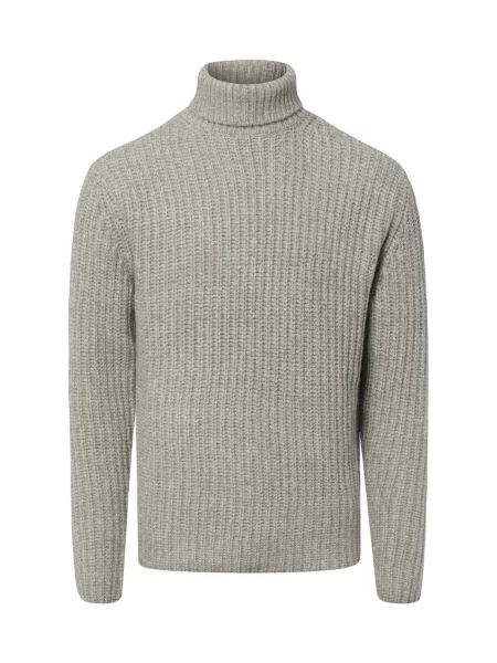 Finshley & Harding London sweter z golfem z domieszką wełny Mężczyźni dzianina grubo tkana S szary