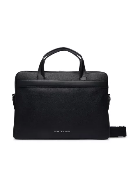 Kožená business taška na notebook Tommy Hilfiger černá