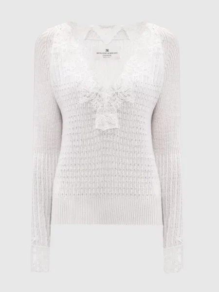 Пуловер з кашеміру з мереживом Ermanno Scervino білий