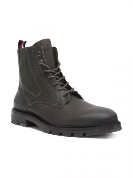 Tommy Hilfiger Bőr bokacsizma LACE UP barna