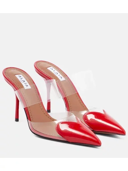 Kožne mule natikače Alaã¯a od lakirane kože crvena