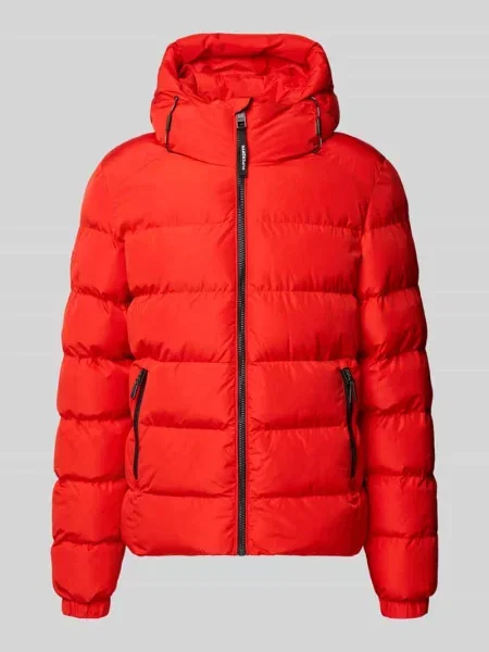 Kurtka pikowana z wyhaftowanym logo i kapturem Superdry czerwona