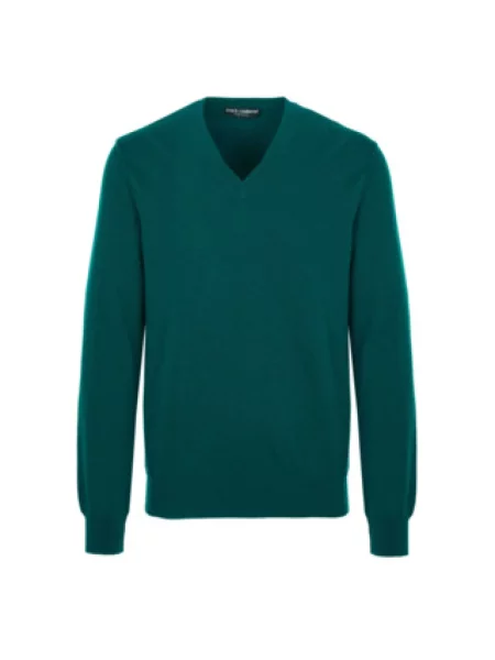 Sweter Dolce And Gabbana z dekoltem w serek klasyczny zielony