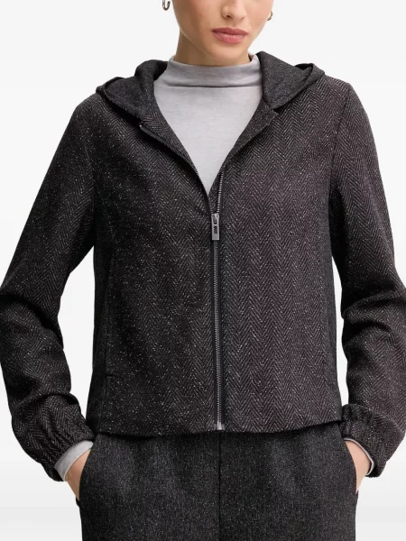 Geacă Mos Mosh cu glugă cu model herringbone maro