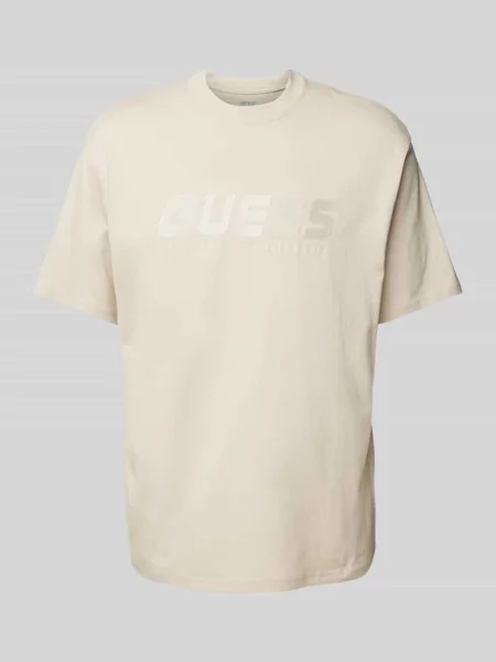 T-shirt z nadrukiem z logo model ‘SURON’ Guess Activewear beżowa
