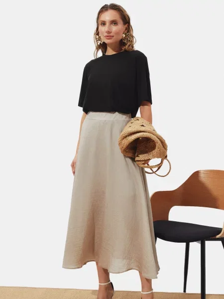 Спідниця максі Seventeen льон/віскоза бежевий