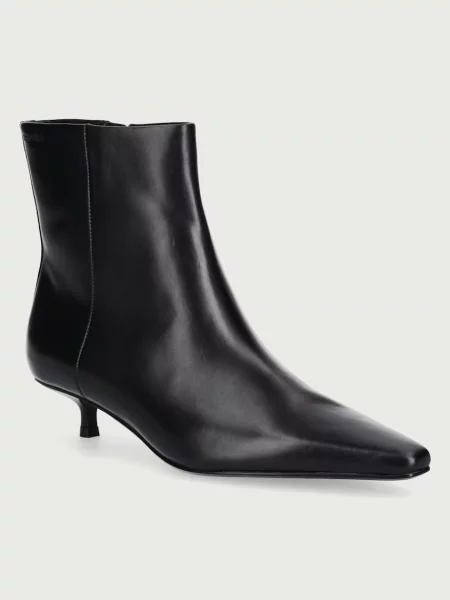 Calvin Klein botine pentru femei din piele KITTEN HEEL ANKLE BOOT LTH negru