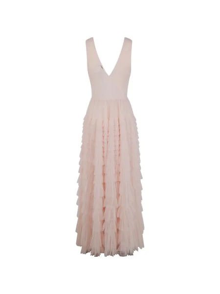 Rochie maxi Twinset cu volane plisată de costum roz