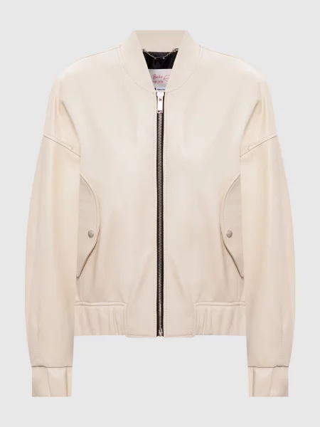 Шкіряний бомбер кольору айворі Babe Pay Pls бежева