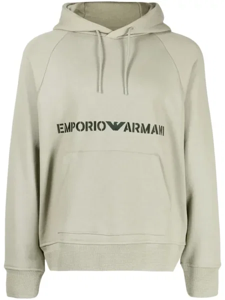 Hanorac cu glugă Emporio Armani cu broderie verde