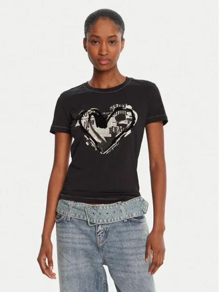 Тениска Desigual LETTER CORE дамска черно