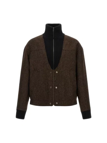 Kurtka bomber Maison Margiela wełniany w jodełkę brązowy