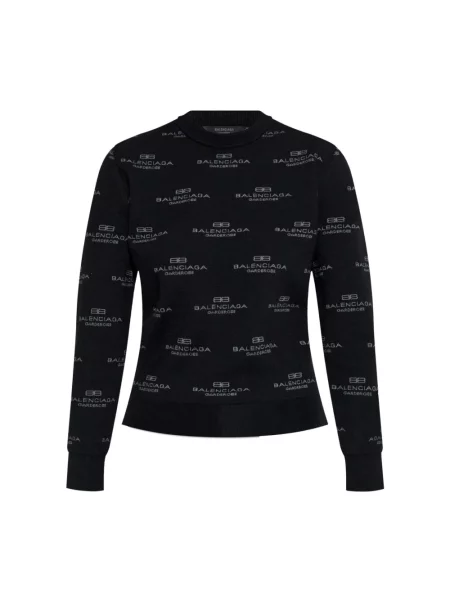 Lniany sweter Balenciaga z nadrukiem czarny