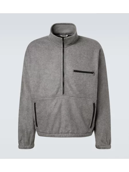 Pulover Auralee de mătase de jumătate de fermoar gri