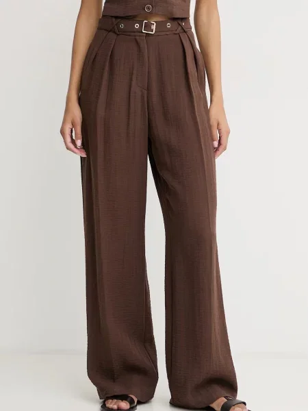 Simona Corsellini pantaloni wide leg pentru femei cu vâscoză maro