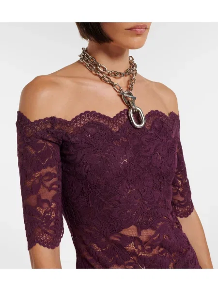 Top Rabanne din dantelă violet