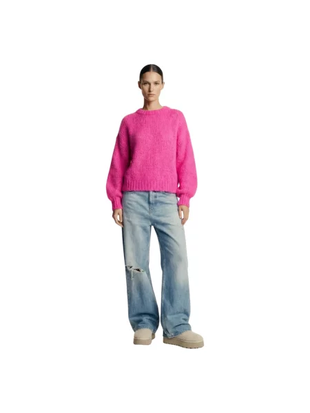 Sweter American Dreams wełniany o skróconej długości różowy