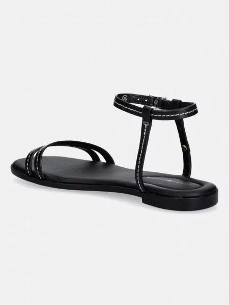 Tommy Hilfiger sandały skórzane FLAT SANDAL STITCHING czarne