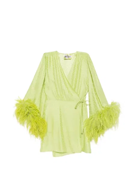 Rochie mini Art Dealer cu pene plic verde