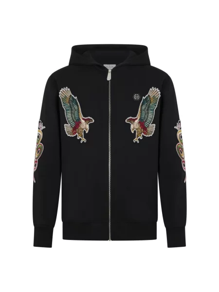 Bluza z kapturem Philipp Plein z kapturem z łatami czarna