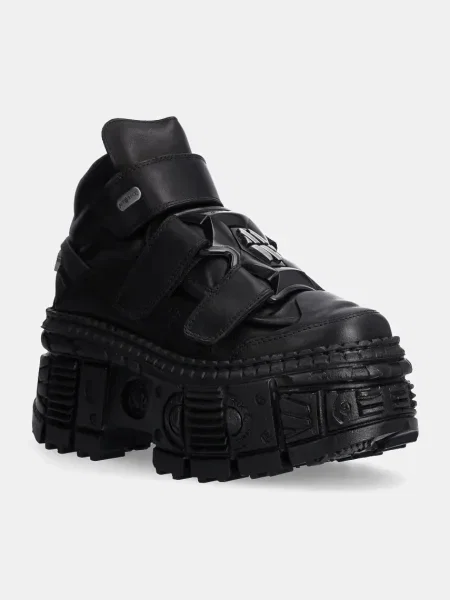 New Rock ghete de piele Crust Negro Negro + Tank Casco Negro femei cu platforma negru