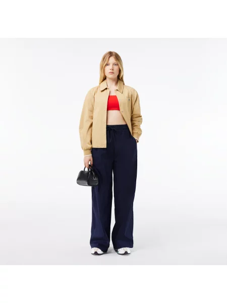 Lacoste Spodnie Oversize Z Mieszanki Bawełny Z Szerokimi Nogawkami granatowe