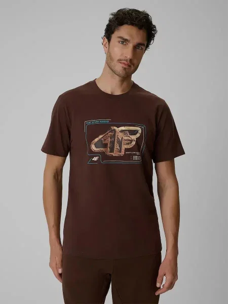 T-shirt regular z nadrukiem 4F brązowa