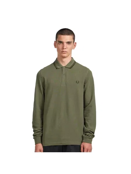 Koszulka polo Fred Perry z długim rękawem z paskiem zielona