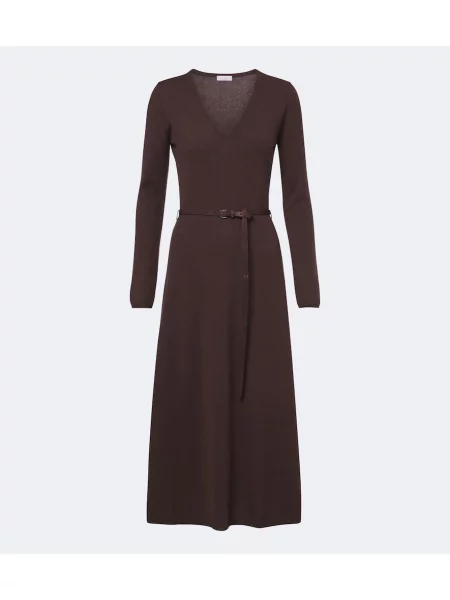 Cu centură rochie midi Brunello Cucinelli maro